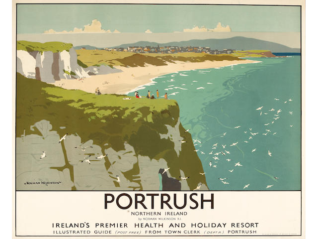 Wilkinson, Norman: Portrush Northern Ireland. an original full color lithograph, printed by S.C. Allen & Co., Belfast & London circa 1920s, in exceptional "A" poster condition, backed with linen, framed and glazed, 48 x 39in.