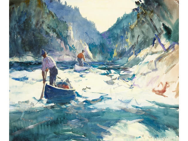 Frank Weston Benson (American, 1862-1951) Canoeing, 1928 21 1/2 x 25 3/4in
