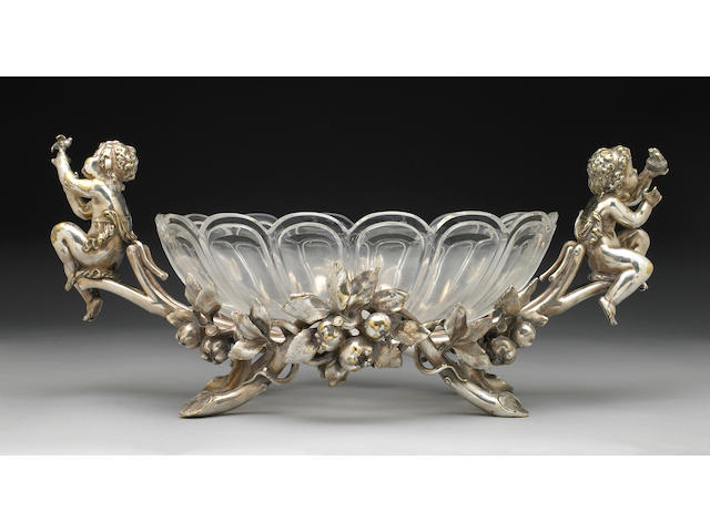 French Silverplate and Cut Glass Figural Centerpiece