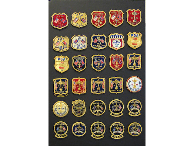 A unique collection of 30 original Ryder Cup blazer cloth badges for the American teams,