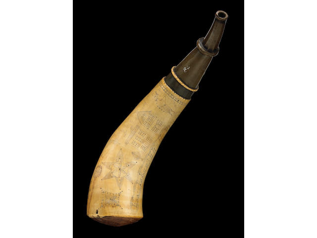 An incised American powder horn