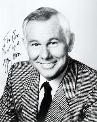 A Johnny Carson signed black and white photograph, 1980s image 1