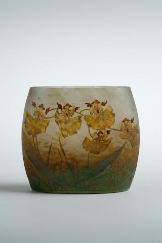 A Daum Nancy cameo glass Orchid vase