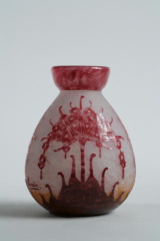 A Charles Schneider acid-etched glass vase