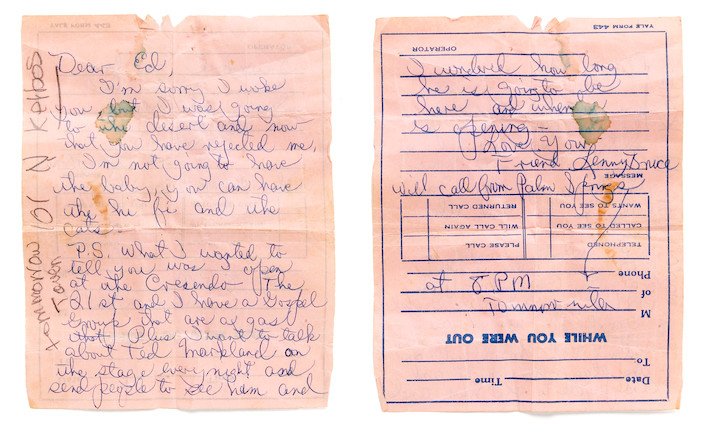 A Lenny Bruce handwritten note, 1961 image 1