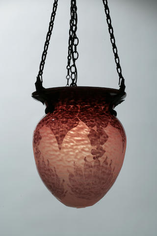 A Le Verre Fran&#231;ais cameo glass and iron chandelier