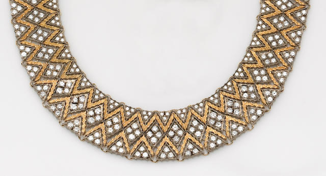 Bonhams : A diamond and eighteen karat bicolor gold necklace