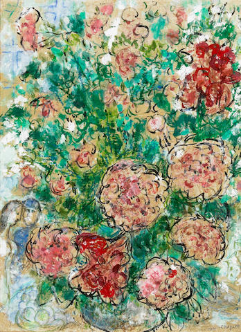 Marc Chagall (Russian/French, 1887-1985) Pivoines et couple, c. 1970 24 5/8 x 18 1/4in (62.5 x 46.5cm)