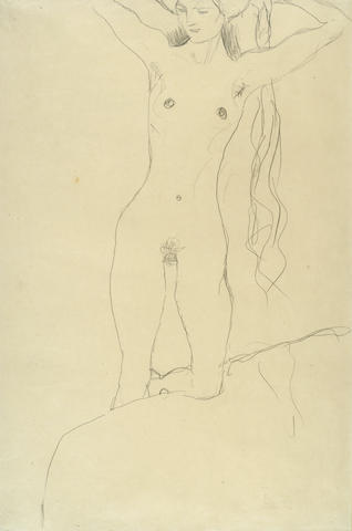 Gustav Klimt (Austrian, 1862-1918) Nude with Raised Arms, 1911 22 1/16 x 14 3/4in (56.1 x 37.4cm)