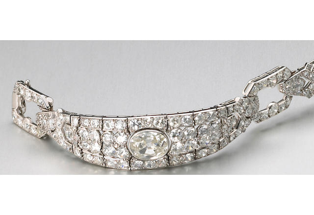An art deco diamond and platinum bracelet, French, Cartier,