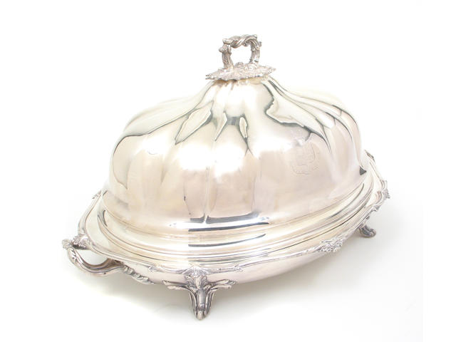 Sheffield Plate Well & Tree Platter with Hot Water Base and Matching Domed Cover