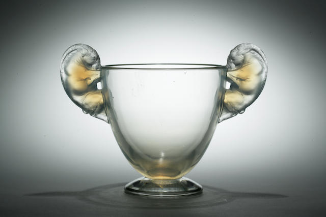 A Ren&#233; Lalique molded opalescent glass vase: B&#233;liers