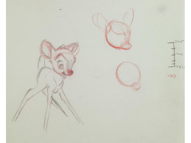 Approximately 69 Walt Disney rough sequential drawings from &#147;Bambi&#148;