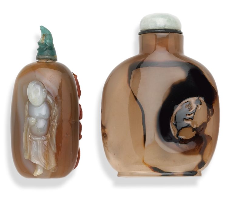 Two agate snuff bottles
