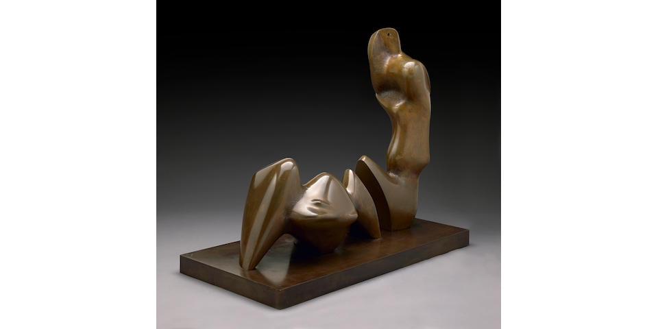 Henry Moore O.M., C.H. (British, 1898-1986) Working Model for Two Piece Reclining Figure: Cut 95 cm. long (37 1/2 in.)