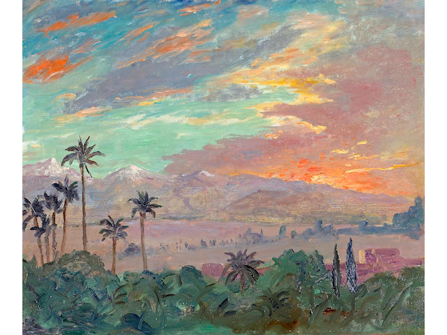 Sir Winston Spencer Churchill (British, 1874-1965) Sunset over the Atlas Mountains, Marrakech 20 x 24in (50.8 x 61cm)