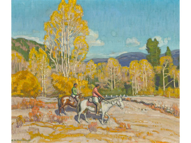 Ernest Martin Hennings (American, 1886-1956) Indian Hunters 12 x 14in