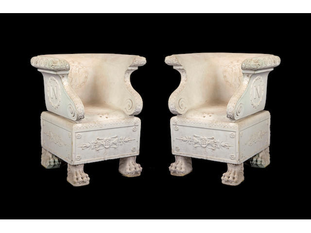 A good pair of Napoleon III marble garden thrones