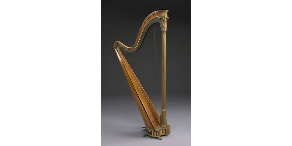 A Continental Neoclassical parcel gilt harp