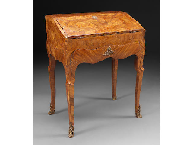 A Continental Rococo kingwood parquetry desk on frame