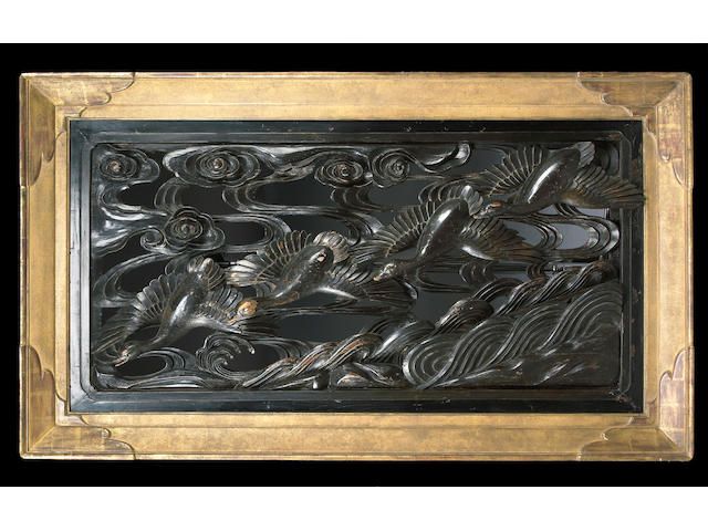 A Japanese parcel gilt carved wood panel