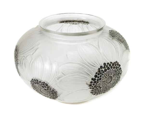 A Ren&#233; Lalique enameled molded glass vase: Dahlias