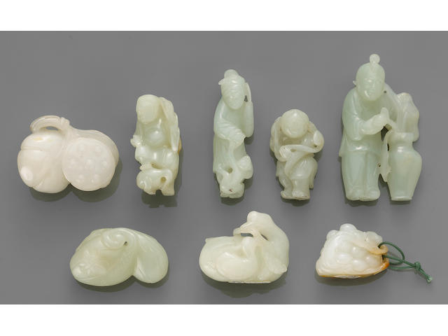A group of fourteen small nephrite carvings 19th Century and Later