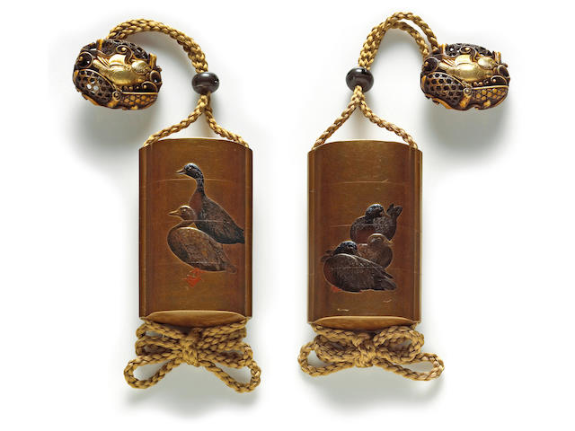 A gold lacquer three-case inro 19th Century