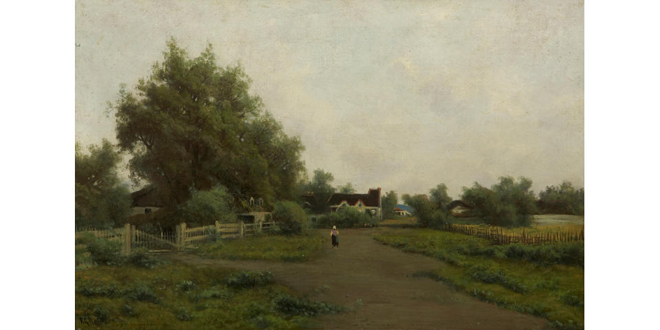 Ransom Gillet Holdredge (American, 1836-1899) A Landscape with a Figure on a Path 16 1/4 x 24in