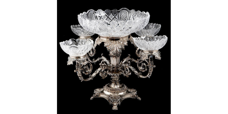 A Sheffield Plate and Cut Glass Epergne