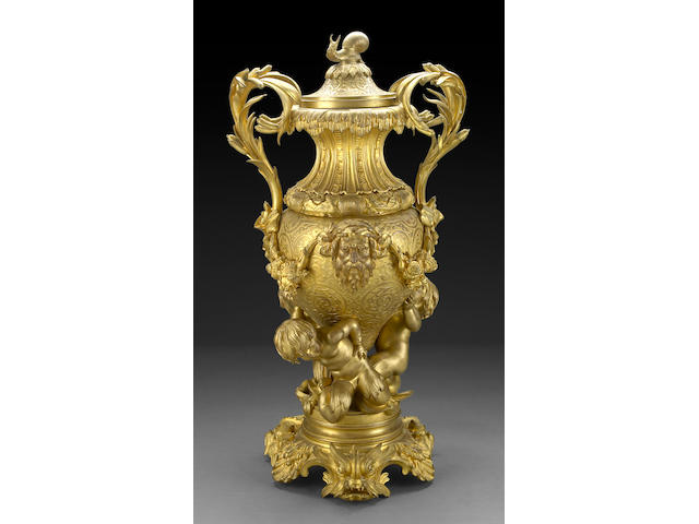 A good quality gilt bronze covered urn