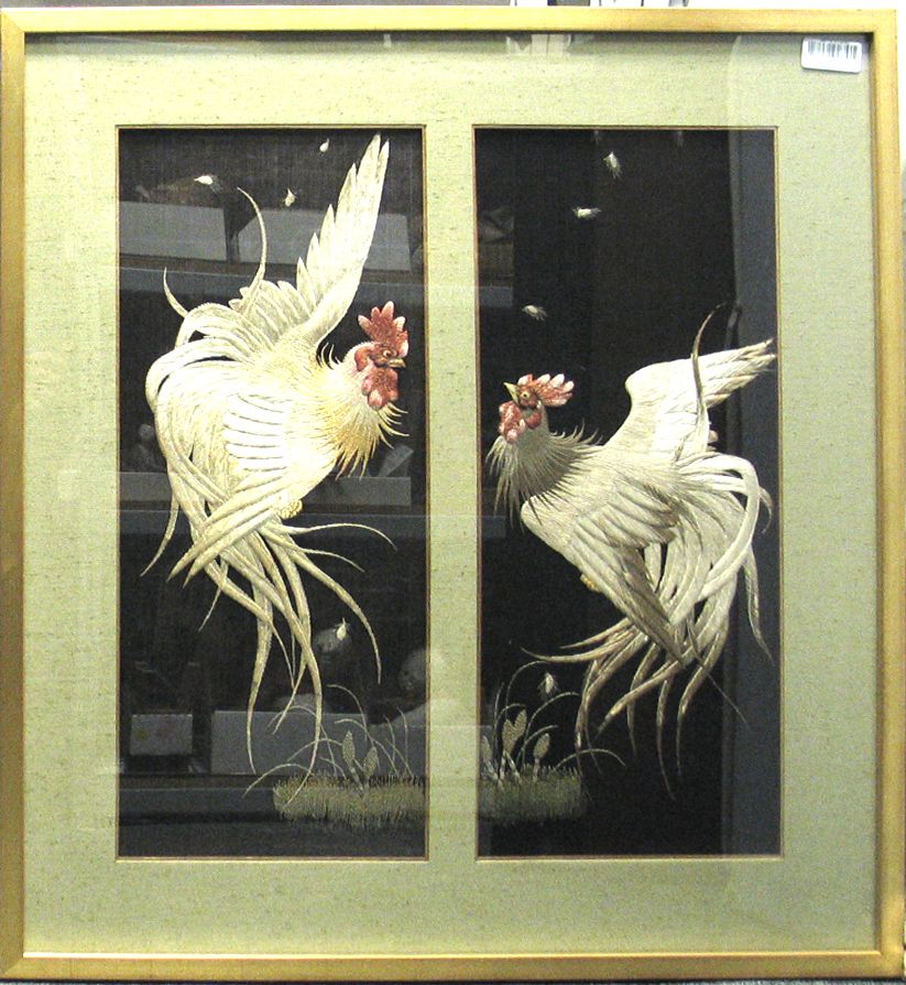 Two embroidered silk panels