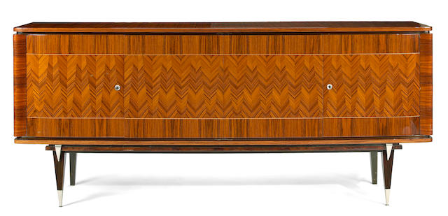 An Art Deco palissandre, parquetry and chrome sideboard