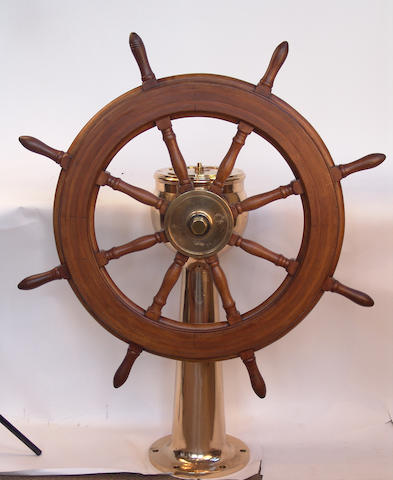 A McKiernan - Terry ship's wheel on pedestal, 42in (107cm) diameter