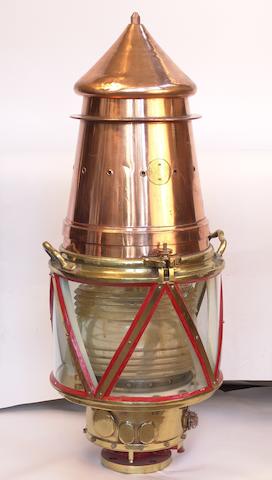 A large copper and brass lighthouse beacon 20th century, 48in (120cm) high