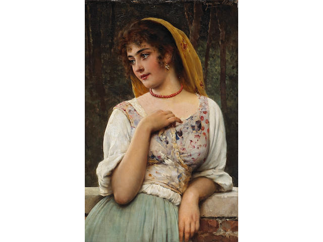 Eugen von Blaas (Austrian, 1843-1932) A pensive beauty 21 1/4 x 14in (54 x 35.5cm)