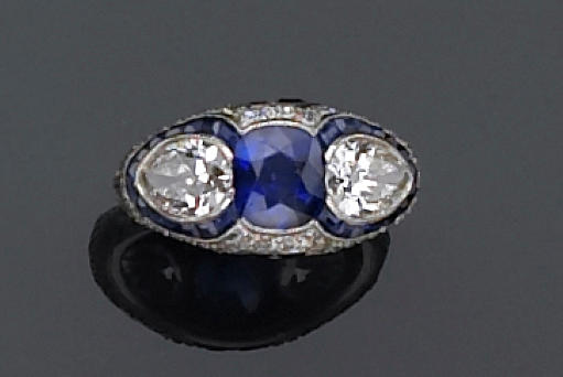 An art deco sapphire and diamond ring,