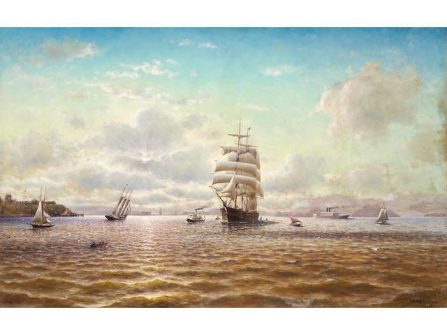 William Alexander Coulter (1849-1936) Ships Sailing in the San Francisco Bay with Fort Point in the Distance, 1907 53 x 84in