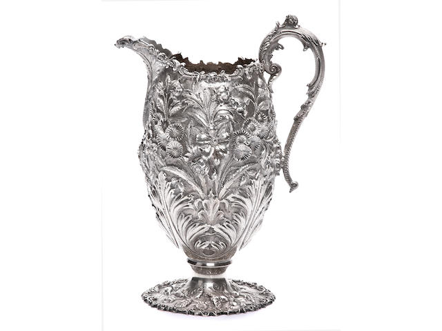 Sterling Floral Chased Water Pitcher by S. Kirk & Son