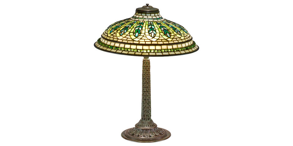 A Tiffany Studios Favrile glass and bronze Gentian table Lamp