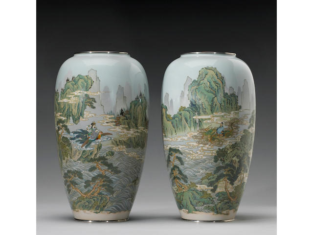 A pair of large cloisonn&#233; enamel vases Late Meiji Period, By Kawade Shibataro