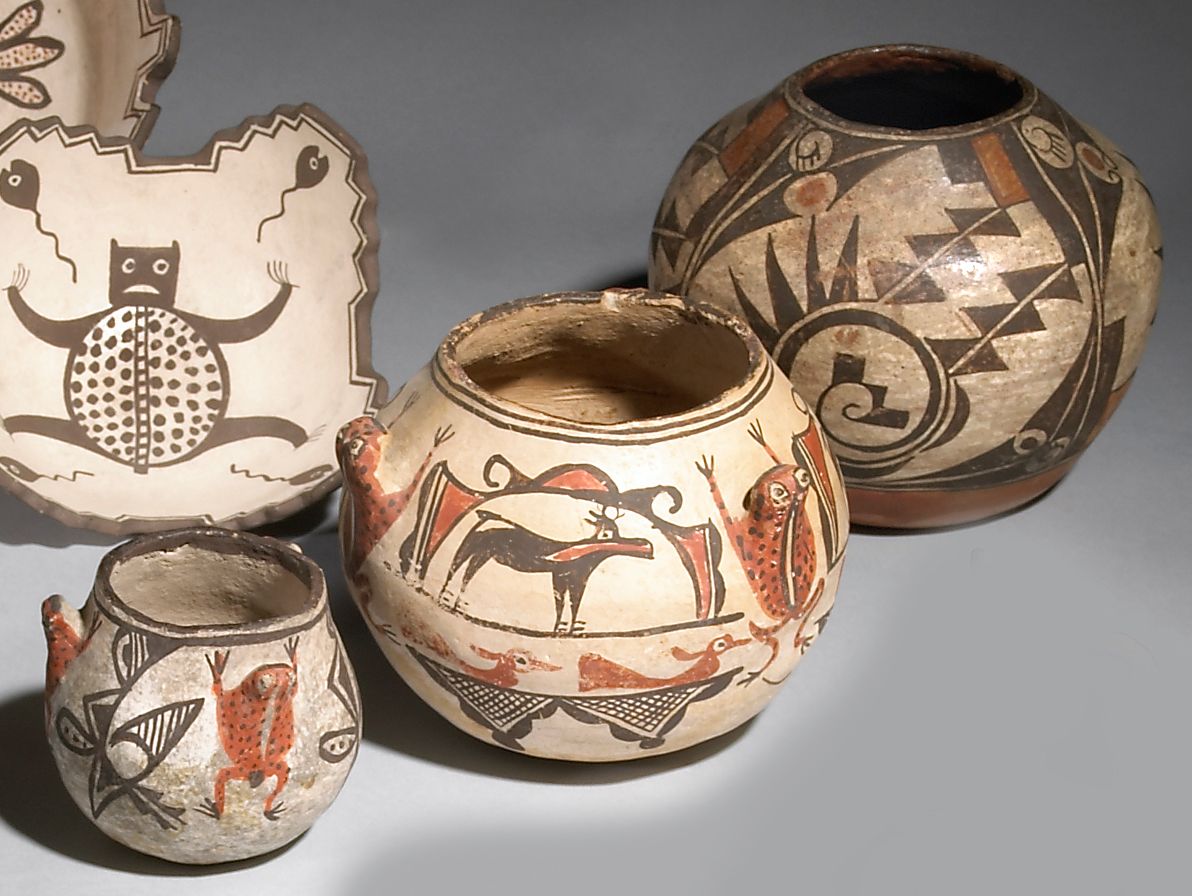 Three Pueblo polychrome jars