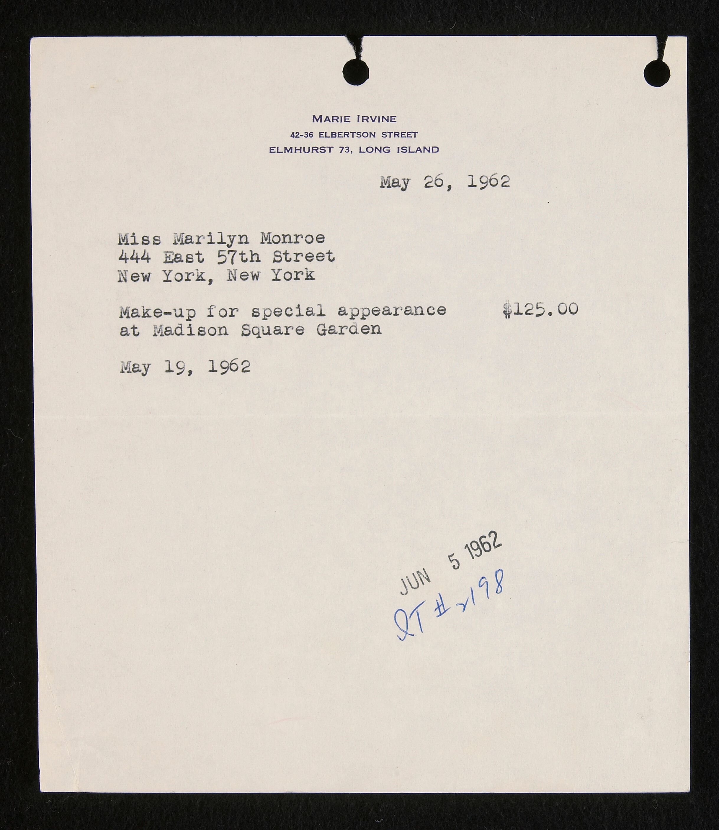 Bonhams A Marilyn Monroe Receipt For Her Make Up The Night