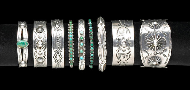 Nine Navajo bracelets