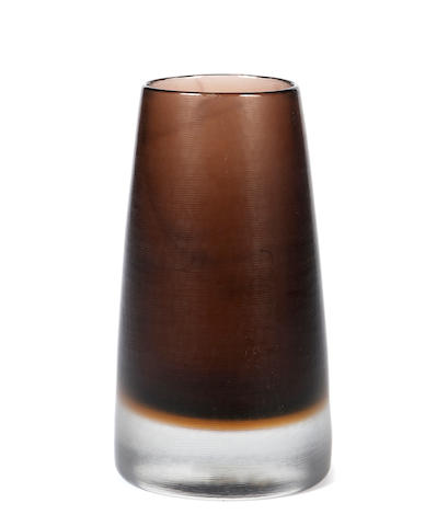 A Venini ribbed amber and clear glass cylindrical vase