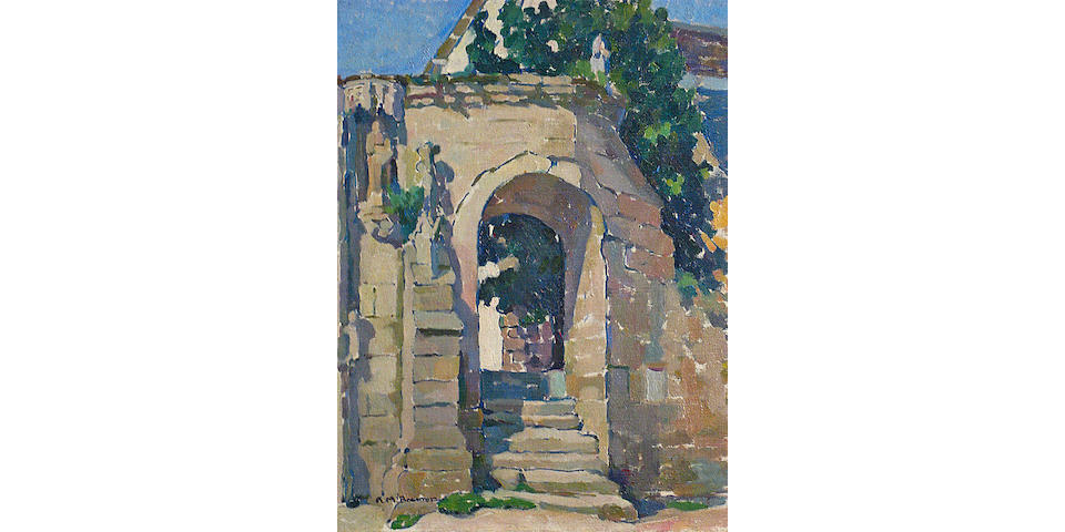 Anne Millay Bremer (American, 1868-1923) A View through a Stone Arch with Steps 25 x 20in