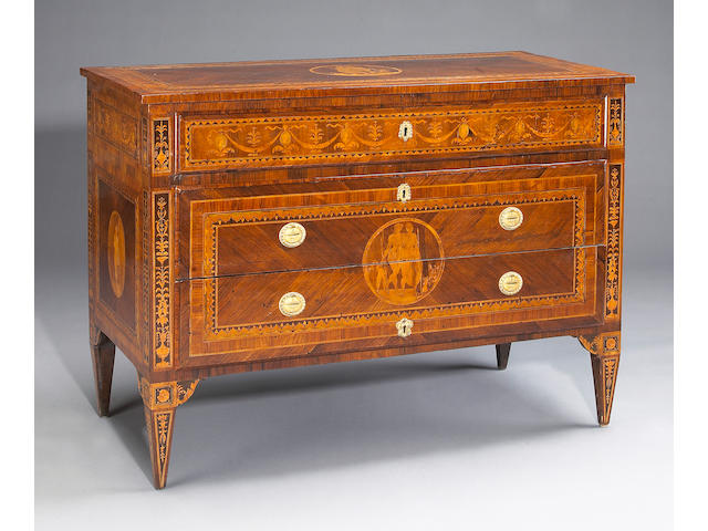 A fine Italian Neoclassical walnut and marquetry commode