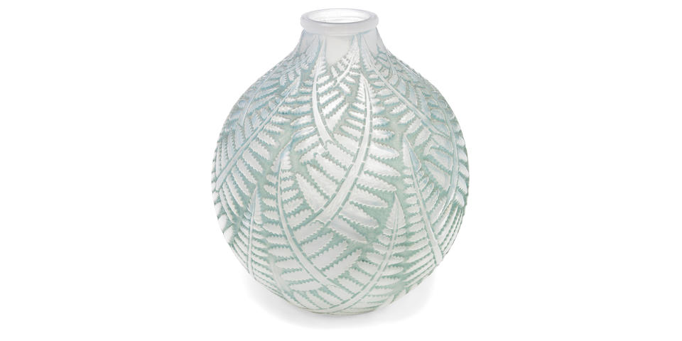 A Ren&#233; Lalique opalascent molded glass vase: Espalion