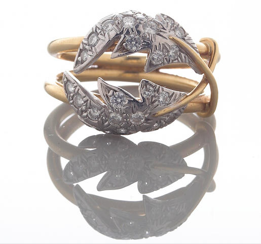 A diamond and eighteen karat bicolor gold ring, Schlumberger, Tiffany & Co.