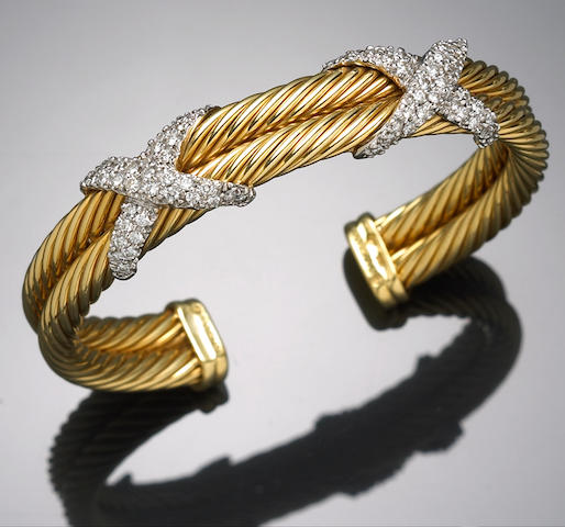 A diamond and eighteen karat gold cuff bangle, David Yurman